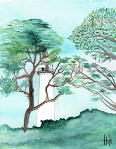 LIGHTHOUSE IN TREES - PAINTING