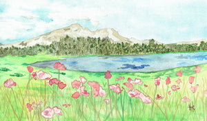 MOUNTAINS AND POND - PAINTING